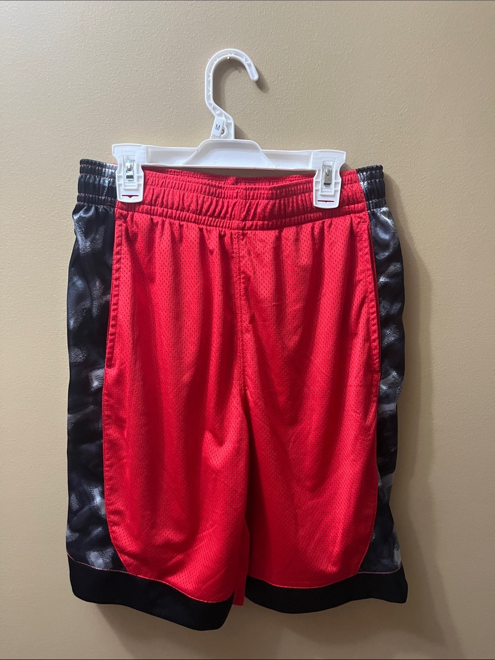 And1 Red Mesh Athletic Shorts with Black Side Panels